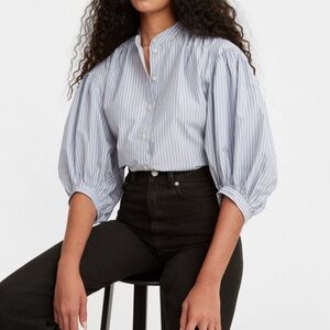 Levi’s Striped Button-Up puff Sleave Blouse